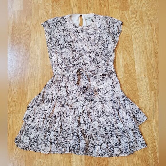 ✨ ALLSAINTS ✨ Evely Midgard Snakeskin Ruffle Mini Dress - [Size 0, Pink/Grey] - Picture 3 of 12